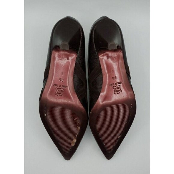 Versani Women's Brown Leather Croc with Suede Trim Heels Size 9.5 B - Picture 11 of 12